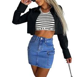 SUIUOI Damen Sommerrock Jeansrock,Rock Minirock Vintage High Waist Röcke A-Linie Flared Midi Röcke Taschensaum Rock mit Fransen von SUIUOI