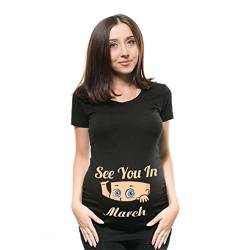 SUIUOI Damen Umstands-T-Shirt Top, lustiges Shirt Schwangerschaft Kurzarm T-Shirt Rundhals Tee niedliches Top mit Druckmuster Mama Kleidung, March Black, M von SUIUOI