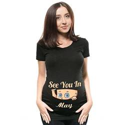 SUIUOI Damen Umstands-T-Shirt Top, lustiges Shirt Schwangerschaft Kurzarm T-Shirt Rundhals Tee niedliches Top mit Druckmuster Mama Kleidung, May Black, Small von SUIUOI