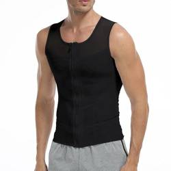 SUIUOI Herren Bauch Weg Shirt Shapewear Unterhemd,Figurformend Shaper Bauchweg Abnehmen Shapewear Flatten Whole Abdomen, Gynäkomastie-Kompressions-Hemdweste (Schwarz, L) von SUIUOI