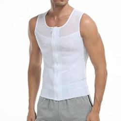 SUIUOI Herren Bauch Weg Shirt Shapewear Unterhemd,Figurformend Shaper Bauchweg Abnehmen Shapewear Flatten Whole Abdomen, Gynäkomastie-Kompressions-Hemdweste (Weiß, L) von SUIUOI