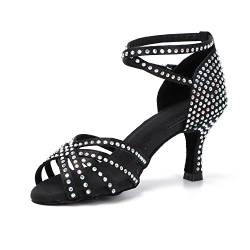 SUKUTU Damen Strass Ballroom Dance Schuhe Damen Latin Salsa Tango Cross Strap Satin Hochzeitsschuhe von SUKUTU