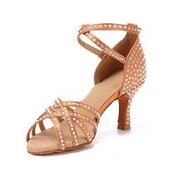 SUKUTU Damen Strass Ballroom Dance Schuhe Damen Latin Salsa Tango Cross Strap Satin Hochzeitsschuhe von SUKUTU