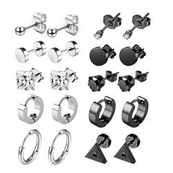 10 Pairs Männer Ohrringe Edelstahl, Herren Ohrringe Schwarz Titan Punk Ohrringe Kreuz Piercing Ohrstecker Runde Coole Ohrstecker Ohrclips Creolen Ohrringe Kreuz Baumeln Ohrringe für Männer Jungen von SULIUDAJI