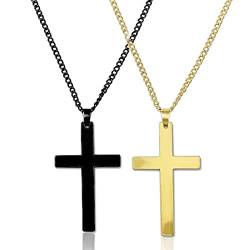 2 Stück Kreuz Halskette Männer Frauen Gold/Silber Halskette mit Kreuz Anhänger Kette Christlicher Schmuck Männer Frauen von SULIUDAJI