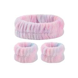 3 Stück Spa Gesicht Stirnband Handgelenk Waschbänder Set Weiches Makeup Haarband Elastisch Handgelenk Schweißband Flauschiges Kosmetik Stirnband für Damen Mädchen von SULIUDAJI