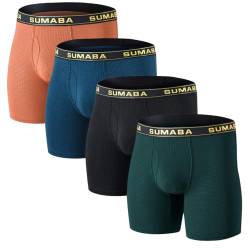SUMABA Herren-Unterwäsche, feuchtigkeitsableitende Bambus-Viskose, Boxershorts, Größe M, L, XL, 2XL, 3XL, Sb/Schwarz/Bg/Orange, 4er-Pack, XXX-Large von SUMABA