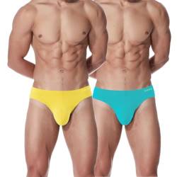 ZONBAILON Herren Nylon Slip Stretch & Leicht Low Rise Hip Briefs Bugle Pouch With No Fly, 2P: Grün + Gelb, XXX-Large von SUMABA