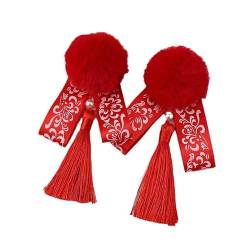 2 teile/satz chinesische Stil festliche rote Bögen Haars pange Mädchen niedliche Plüsch haarbande Baby Samt Bow Haars pange Neujahr Haarband Geschenk von SUMKTO