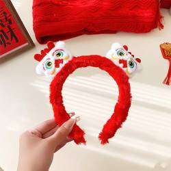 Neues Jahr roter chinesischer Stil, Lion Dance Plüsch Stirnbänder, Mädchen Side Hair Hoop, Haarschmuck, Neujahrs dekor, Herbst-und Winter wäsche Gesicht von SUMKTO