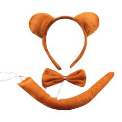 SUMMITDRAGON Tierohr-Stirnband für Kinder, Plüsch-Stirnband/Fliege/Schwanz, Animationsanzug für Erwachsene, Halloween, Cosplay, Verkleidungsparty von SUMMITDRAGON