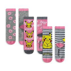 SUN CITY Pikachu Lange Socken 3 Paar für Mädchen aus Baumwollgarn bedruckt 4832, mehrfarbig, 27-30 von SUN CITY