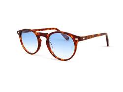 SUN LOVERS Sonnenbrille Unisex: runde Brillenfassung aus einer Damenbrille für Herren aus Acetat (Licht havanna/hellblau) von SUN LOVERS