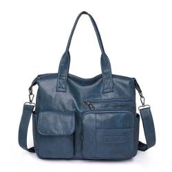 SUNAVY Umhängetaschen Damen Mittelgroß Retro Handtasche Damen Umhängetasche PU leder, Handtasche Damen Vintage Crossbody Bag Wasserdicht Tragetaschen Schultertasche für Arbeit, Reisen, Alltag (Blau) von SUNAVY