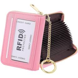RFID Blocking Credit Card Holder, 20 Card Slots Large Capacity Accordion Card Wallet, Leather Card Case with Removable Keychain and ID Window, Kb08-pw-pk, Einheitsgröße, Klassisch von SUNDEE