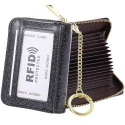 RFID Blocking Credit Card Holder, 20 Card Slots Large Capacity Accordion Card Wallet, Leather Card Case with Removable Keychain and ID Window, Kb08-xk-bk, Einheitsgröße, Klassisch von SUNDEE