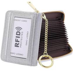 RFID Blocking Credit Card Holder, 20 Card Slots Large Capacity Accordion Card Wallet, Leather Card Case with Removable Keychain and ID Window, Kb08-xk-sv, Einheitsgröße, Klassisch von SUNDEE