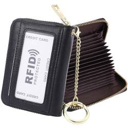 RFID Blocking Credit Card Holder, 20 Card Slots Large Capacity Accordion Card Wallet, Leather Card Case with Removable Keychain and ID Window, Kb08-ylp-bk, Einheitsgröße, Klassisch von SUNDEE