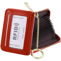 RFID Blocking Credit Card Holder, 20 Card Slots Large Capacity Accordion Card Wallet, Leather Card Case with Removable Keychain and ID Window, Kb08-ylp-rd, Einheitsgröße, Klassisch von SUNDEE