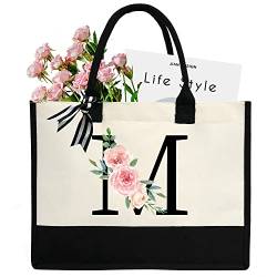 sundee Personalisierte Initiale Segeltuch-Strandtasche, Canvas-Einkaufstasche mit innerer Reißverschlusstasche, monogrammierte Geschenke Tragetasche für Hochzeit, Geburtstag, Urlaub, Schwarzer von SUNDEE