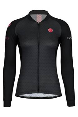 SUNDRIED Damen Langarm Radtrikot Rennrad Radtrikot Mountainbike Top (Schwarz, M) von SUNDRIED