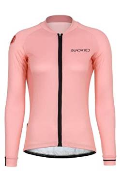 SUNDRIED Damen Langarm Radtrikot Rennrad Radtrikot Rosa Mountainbike Shirt Radsportbekleidung (Rosa, XL) von SUNDRIED