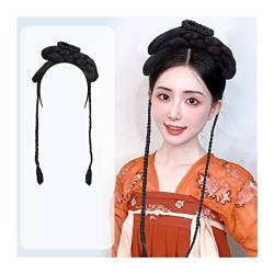 Haarteile Haarknoten Synthetische chinesische alte Haarknotenperücke Hanfu-Kopfbedeckung Eleganter alter Kopfschmuck Fotografie Tanzzubehör Perücken Schwarz for Frauen Brötchen Haare (Color : 009) von SUNESA