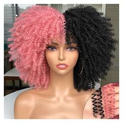 Perücken Kurze Afro Kinky Curly Perücke mit Pony for schwarze Frauen Cosplay Lolita Hair Ombre Mixed Brown Synthetic African Perücken Haarteile (Color : F1B-2312, Size : 14 inch) von SUNESA