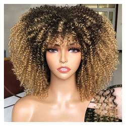 Perücken Kurze Afro Kinky Curly Perücke mit Pony for schwarze Frauen Cosplay Lolita Hair Ombre Mixed Brown Synthetic African Perücken Haarteile (Color : T4p-27, Size : 14 inch) von SUNESA
