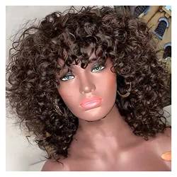 Perücken Rose Curly Fumi Echthaarperücke mit Pony, maschinell hergestellt, tief gewellt, kurzer Bob for schwarze Frauen, Wasser, Jungfrau, brasilianischer Pixie-Schnitt Haarteile (Size : 180%, Color von SUNESA