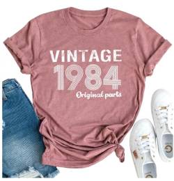SUNFLYLIG T-Shirt für Damen zum 40. Geburtstag, Vintage-Stil, 1984, Originalteile, lustiges Partygeschenk, lässiges Oberteil, Pink, Groß von SUNFLYLIG