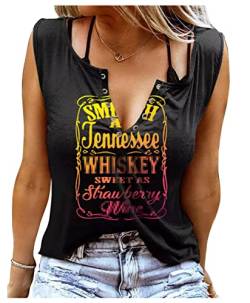 Smooth As Tennessee Whiskey Sweet As Strawberry Wine Shirt Ringloch ?rmellos V-Ausschnitt Tank Top Damen Country Music Tee, Colorful2, Medium von SUNFLYLIG