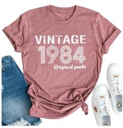 T-Shirt für Damen zum 40. Geburtstag, Vintage-Stil, 1984, Originalteile, lustiges Partygeschenk, lässiges Oberteil, Pink, 3X-Groß von SUNFLYLIG