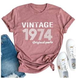 T-Shirt zum 50. Geburtstag für Damen, Vintage 1974, Originalteile, T-Shirt, lustiges Geschenk zum 50. Geburtstag, lässiges Oberteil, Pink, Mittel von SUNFLYLIG