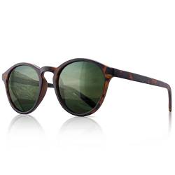 SUNGAIT Damen Retro Polarisierte Sonnenbrille Mit TR90 Rahmen Sonnenbrille Vintage Round Style für UV400 Schutz(Bernstein/Grün)-SGT166 von SUNGAIT