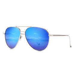 SUNGAIT Damen Sonnenbrille Oversized Lightweight Fashion - Verspiegelte polarisierte Linse (Silberrahmen/Ocean Blue Mirror Lens, 60) -SGT603 von SUNGAIT