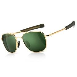 SUNGAIT Herren Militär Sonnenbrille Polarisierte Pilot Style - Bajonett-Tempel Gold/Grün A285 von SUNGAIT