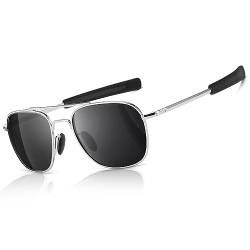 SUNGAIT Herren Militär Sonnenbrille Polarisierte Pilot Style - Bajonett-Tempel Silber/Grau A285 von SUNGAIT