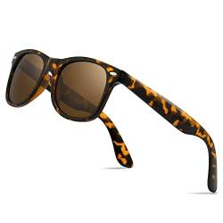 SUNGAIT Klassische 80er Retro Polarisierte Sonnenbrille für Herren Damen Eckig Hornrand Design UV-Schutz (Bernstein Rahmen/Braun Linse) von SUNGAIT