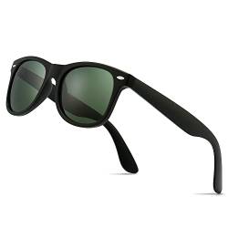 SUNGAIT Klassische 80er Retro Polarisierte Sonnenbrille für Herren Damen Eckig Hornrand Design UV-Schutz (Schwarz Rahmen/Dunkelgrün Linse) von SUNGAIT