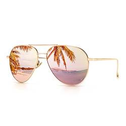 SUNGAIT Leichte Übergroße Damen-Sonnenbrille für Damen - Verspiegelte Polarisierte Linse (Hellgoldener Rahmen/Rosa Spiegellinse, 60) -SGT603 von SUNGAIT