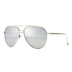 SUNGAIT Lightweight Oversized Fashion Damenbrille - Verspiegelte polarisierte Linse (Silberrahmen/Silberspiegellinse, 60) -SGT603 von SUNGAIT