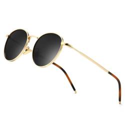 SUNGAIT Runde Vintage Polarisierte Sonnenbrille Klassische Retro Metallrahmen Sonnenbrille Rundschreiben für Frauen Männer(Goldrahmen/Polarisierte Graue Linse)-SGT059JKHUUK von SUNGAIT