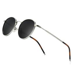 SUNGAIT Runde Vintage Polarisierte Sonnenbrille Klassische Retro Metallrahmen Sonnenbrille Rundschreiben für Frauen Männer(Silberrahmen/Polarisierte Graue Linse)-SGT059YKHUIUK von SUNGAIT