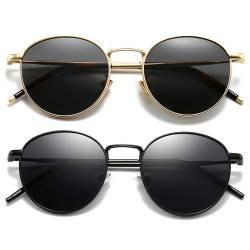 SUNGAIT Runde Vintage Polarisierte Sonnenbrille Klassische Retro Metallrahmen Sonnenbrille Rundschreiben für Frauen Männer 2er-Pack SGT059JH-HH-DE von SUNGAIT