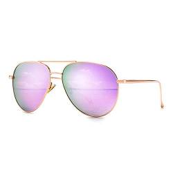 SUNGAIT Übergroße Sonnenbrille für Frauen Leichte Mode Sonnenbrille - Polarisierte Linse (Roségoldener Rahmen/Rosélila Verspiegelt Linse, 60) von SUNGAIT