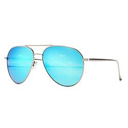 SUNGAIT Übergroße Sonnenbrille für Frauen Polarisierte Pilotenbrille - Verspiegelte Polarisierte Linse (Silberrahmen/Blaue Spiegellinse, 60) -SGT603 von SUNGAIT