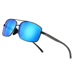 SUNGAIT Ultra-Leicht Rechteck Polarisierten Sonnenbrillen Man UV400 Schutz (Gunmetal Rahmen Blau Spiegel Objektiv) -SGT458 QKLAUK von SUNGAIT