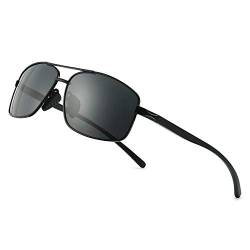 SUNGAIT Ultra-Leicht Rechteck Polarisierten Sonnenbrillen Man UV400 Schutz (Schwarz Rahmen grau Objektiv) -SGT458 HEKHUK von SUNGAIT