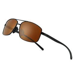 SUNGAIT Ultra-Leicht Rechteck polarisierte Sonnenbrille Mens UV400 Schutz (Black Frame Brown Lens) Metallrahmen -SGT458 HEKCUK von SUNGAIT